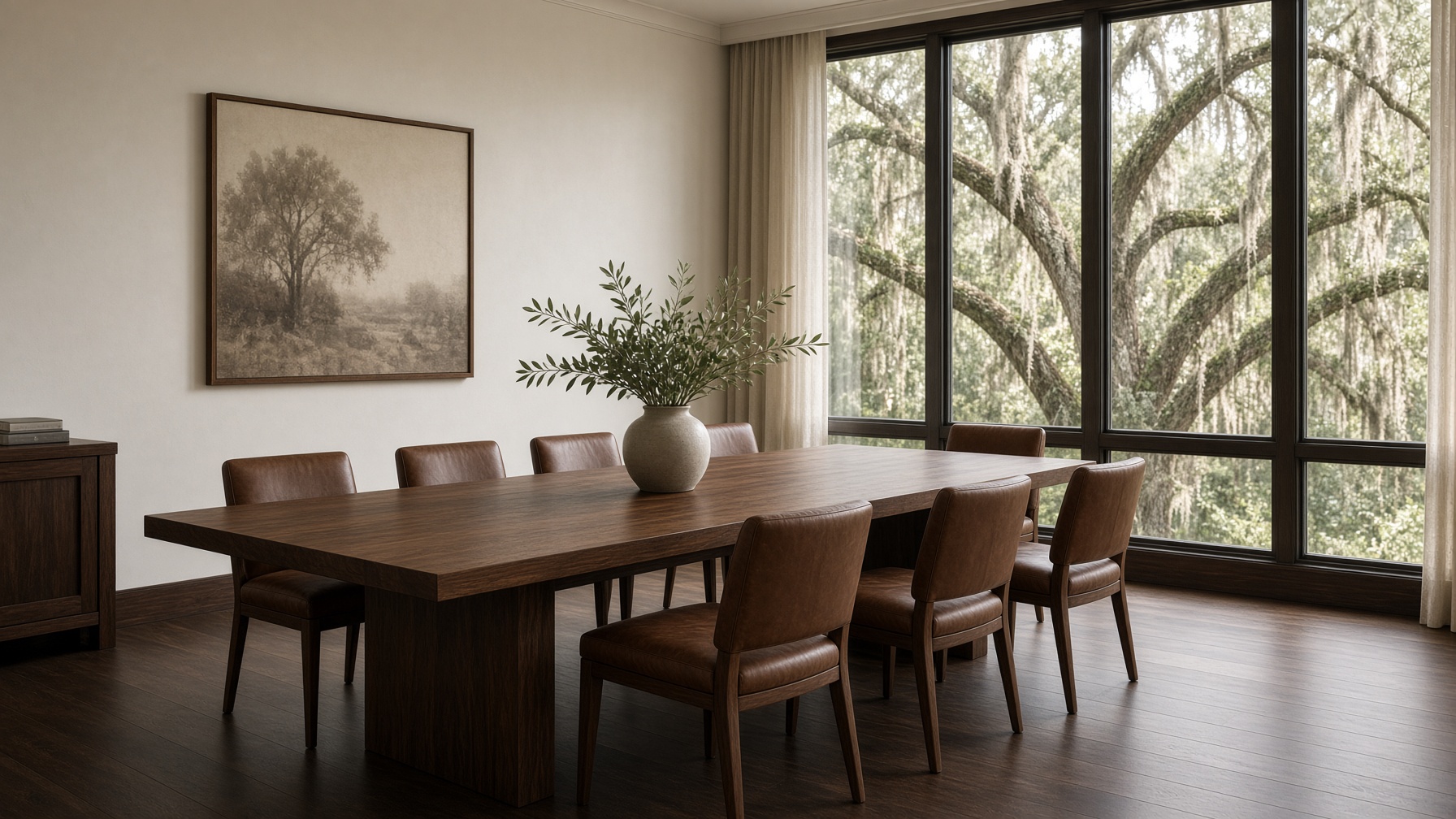 Conference table with open files and a calculator during a client meeting.